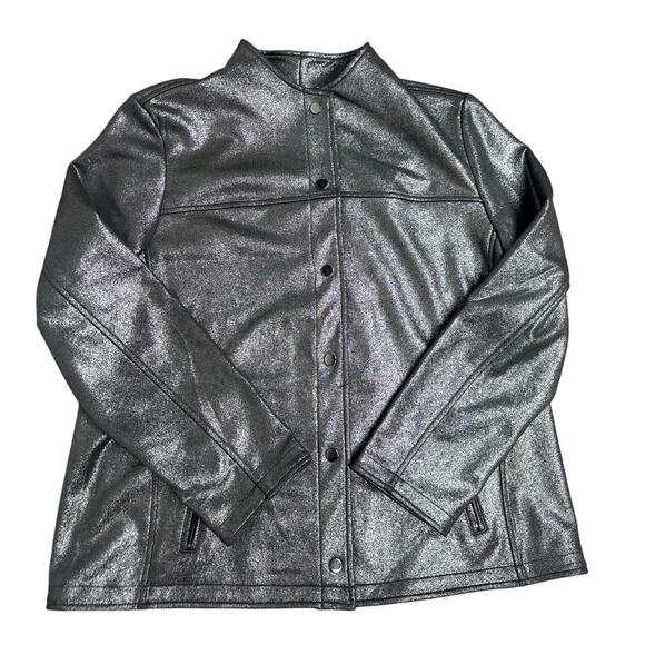 Chico’s Women’s Size 3 (XL) Metallic Faux Leather Moto Jacket Shimmer Zip Pocket - Picture 1 of 7